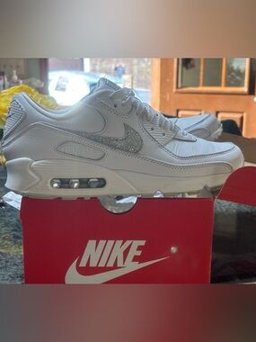 Nike White Air Max 90 with Silver Glitter Swoosh